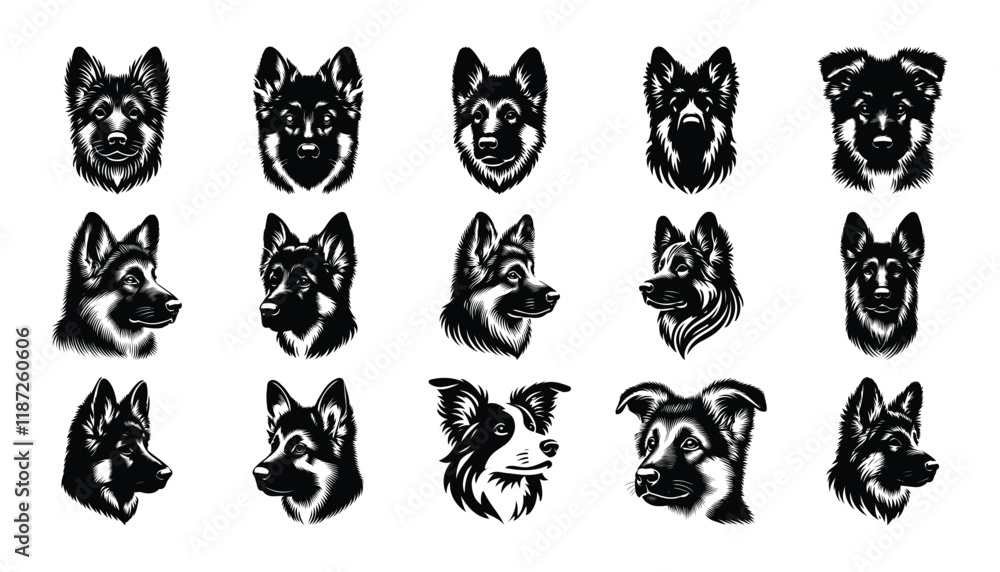Black and white vector of German shepherd dog head, dog head silhouette, dog vector icon, dog icon SVG, dog vector Black and white vector of German shepherd dog head, dog head silhouette, dog vector icon, dog icon SVG, dog vector