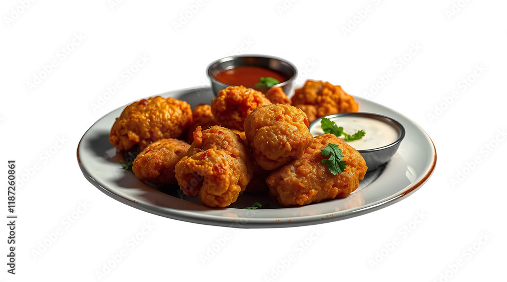 Photo of Delicious Pakora, desi food isolated on transparent background Photo of Delicious Pakora, desi food isolated on transparent background