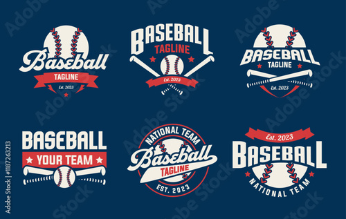 Vintage baseball logo vector collection. Baseball logo template bundle. Set of retro baseball badge logo design
