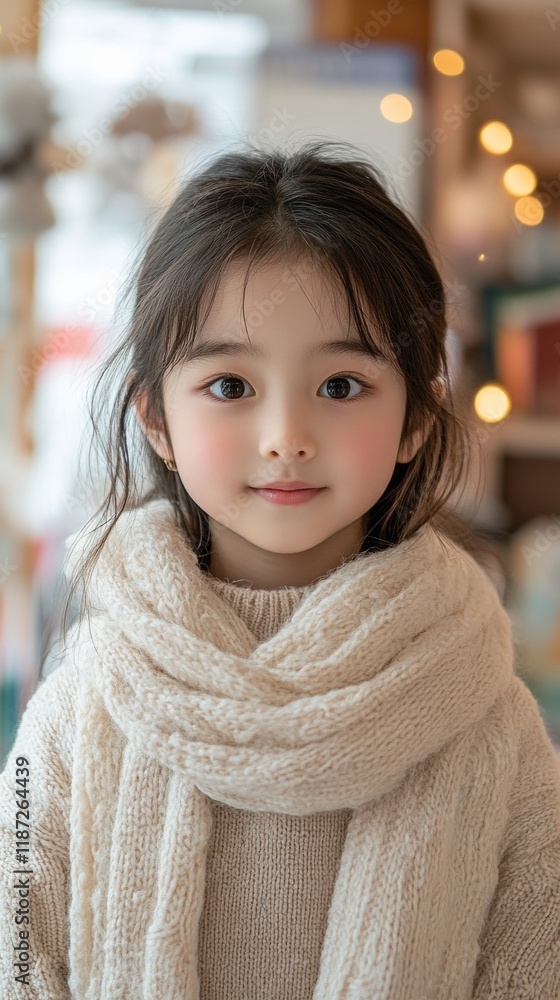 Cozy Winter Reading Korean Childs Portrait in Pastel Tones Cozy Winter Reading Korean Childs Portrait in Pastel Tones