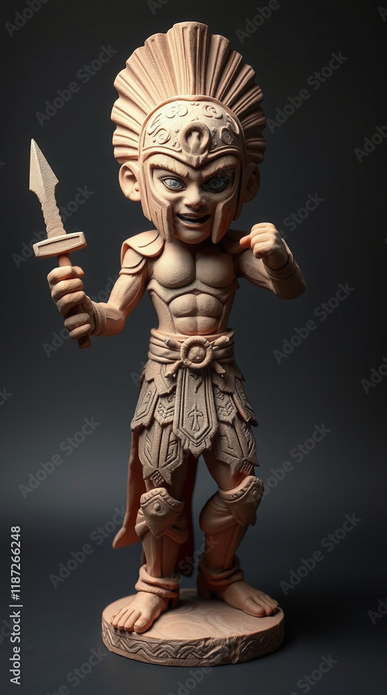 Clay figurine of a stylized warrior, holding a dagger. Intricate details and a unique design make this a striking piece. Clay figurine of a stylized warrior, holding a dagger. Intricate details and a unique design make this a striking piece.