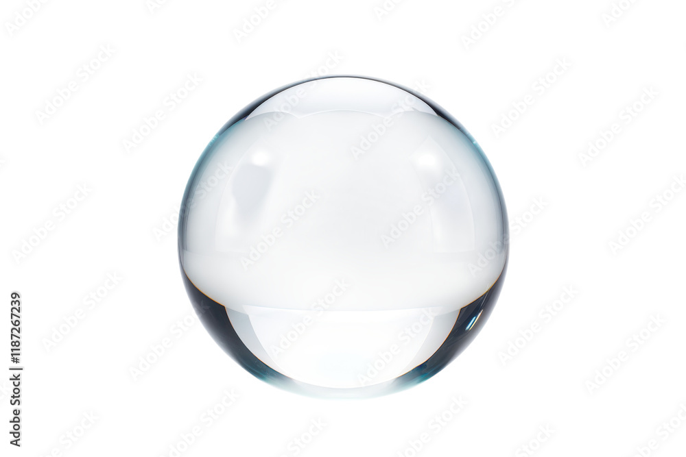Clear glass sphere resting on a flat surface reflecting soft light with minimal background distractions Clear glass sphere resting on a flat surface reflecting soft light with minimal background distractions