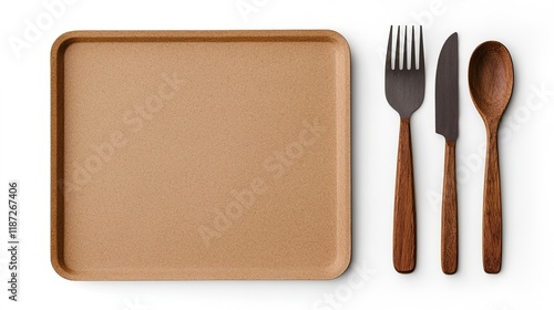 Culinary presentation rustic menu mockup with cutlery in minimalist top view on white background photo