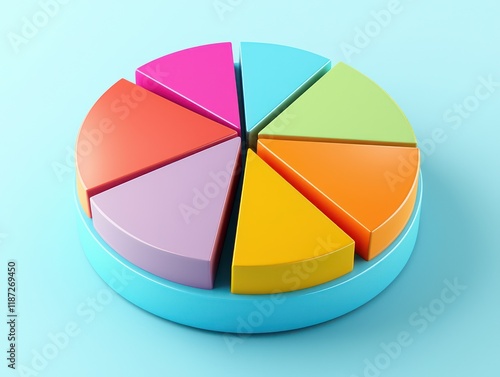 Colorful pie chart on a light blue background for business data and report analysis