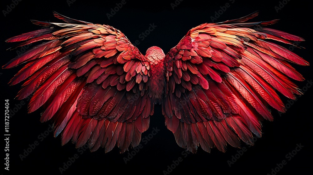 Obraz premium Majestic red wings spread wide against a black background.