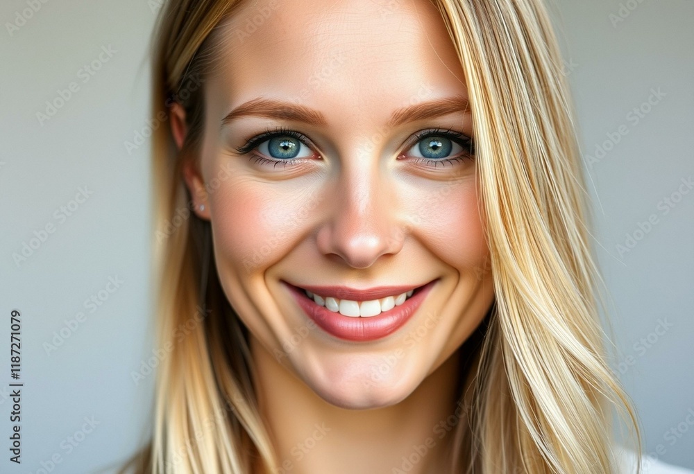 Nordic blonde woman with a gentle gaze and subtle smile Nordic blonde woman with a gentle gaze and subtle smile