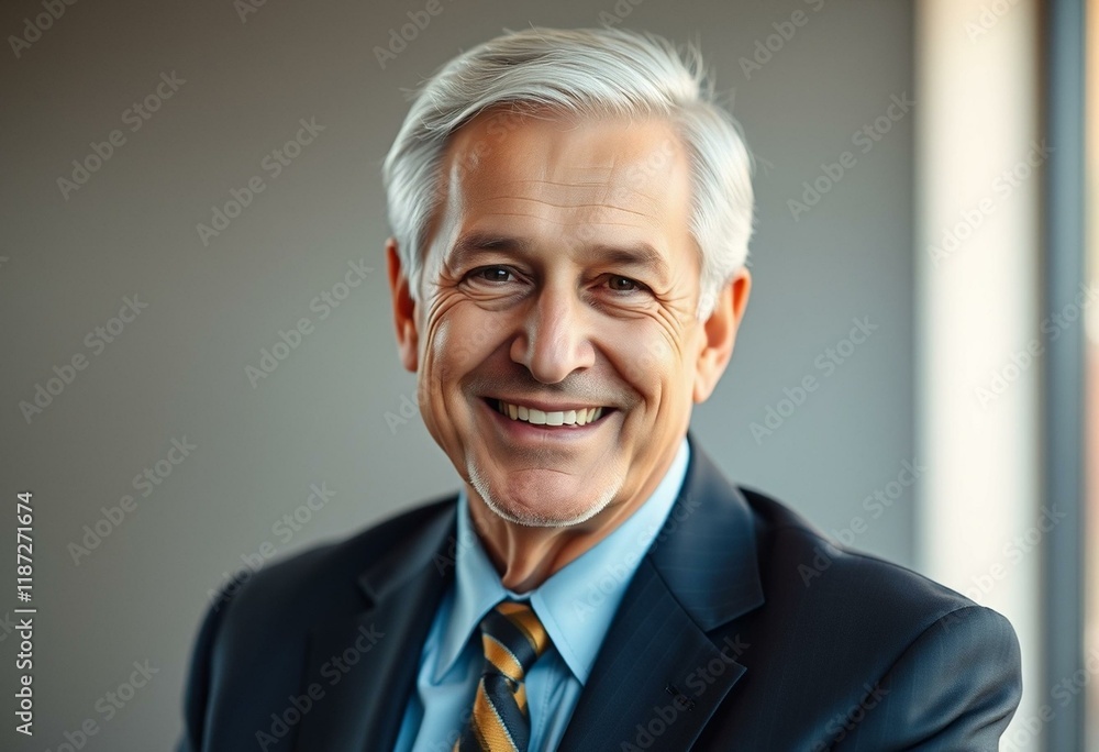 A smiling older businessman with a classic suit and tie A smiling older businessman with a classic suit and tie