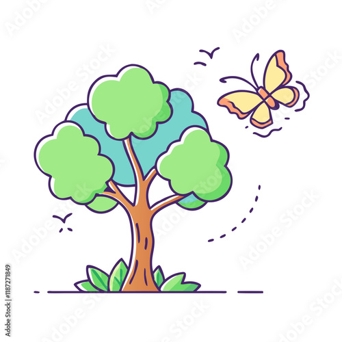 tree and butterfly vector icon, tree and butterfly vector illustration-simple illustration of tree and butterfly, perfect for logos,and tree and butterfly - themed designs. photo