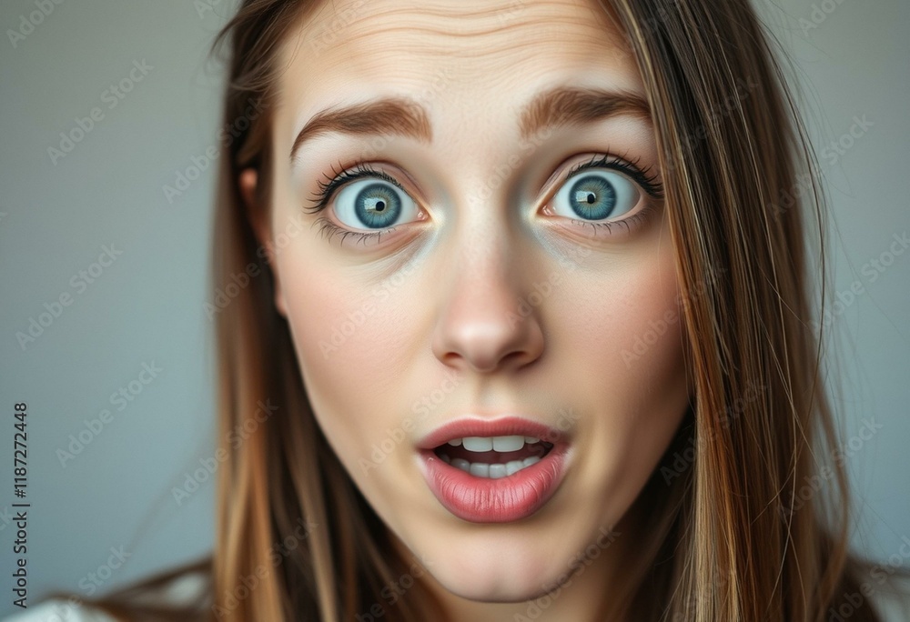 Surprised female portrait with a bright expression Surprised female portrait with a bright expression