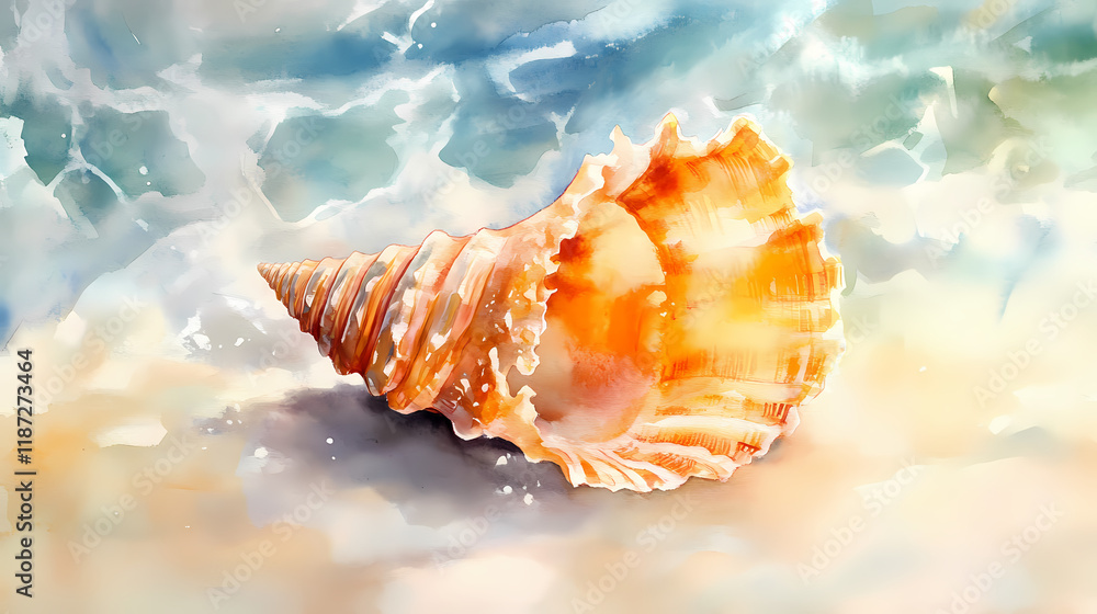 Shell in the sea watercolor. Sundrift. Illustration Shell in the sea watercolor. Sundrift. Illustration