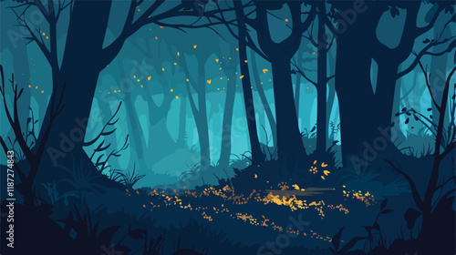 Mystical Dark Forest Abstract Landscape Vector Background Illustration