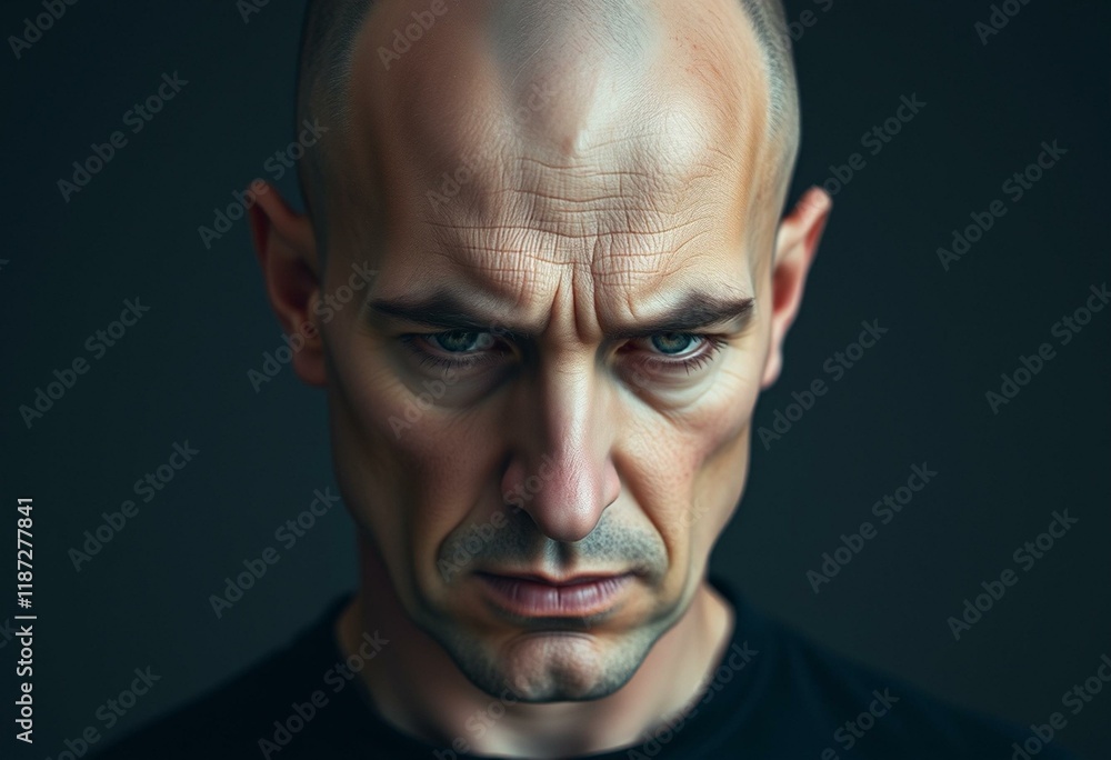 Bald man with a gloomy expression Bald man with a gloomy expression