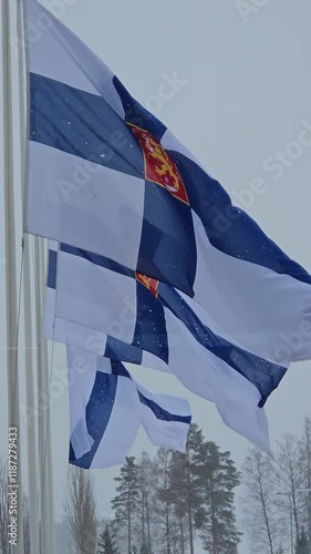 Finnish flag outdoors waving on the wind
