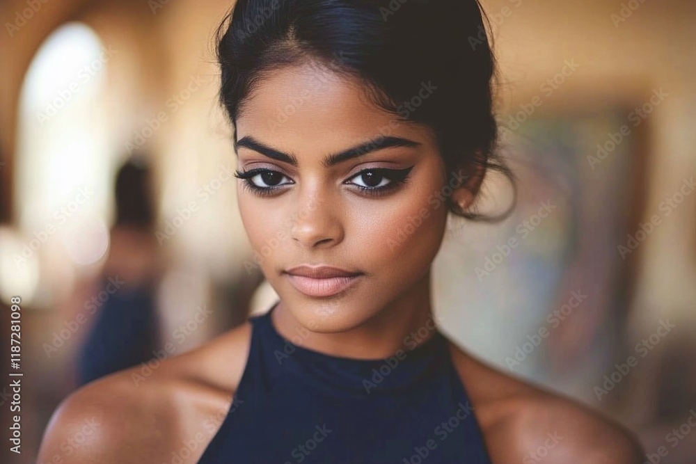Portrait of young african female with elegant hairstyle and natural makeup Portrait of young african female with elegant hairstyle and natural makeup