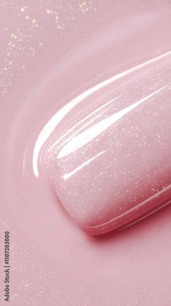 Fototapeta premium Close-up of soft pink gloss nail, perfect for beauty blogs, nail art inspirations, and salon promotions.