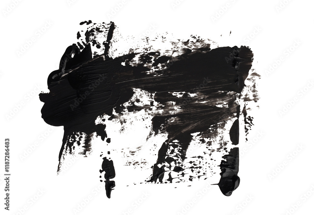 Obraz premium Art Oil, Acrylic ink grain smear painting blot shape element. Abstract relief grunge, dirty texture black brush stroke stain on white background.