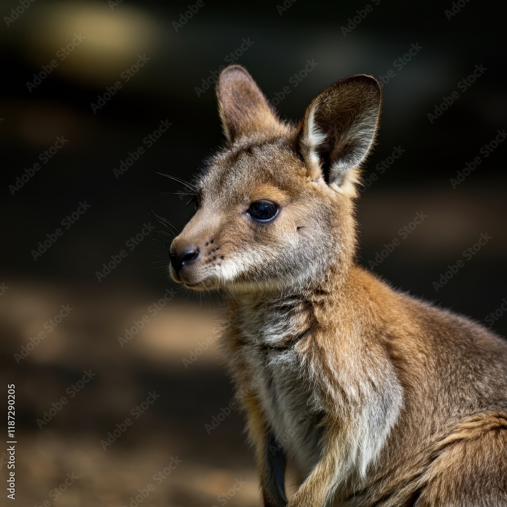 Photorealistic wallaby portrait, close-up, soft fur texture, alert ears, gentle eyes, natural lighting, blurred background, Australian wildlife, neutral tones, detailed whiskers, outdoor setting, high Photorealistic wallaby portrait, close-up, soft fur texture, alert ears, gentle eyes, natural lighting, blurred background, Australian wildlife, neutral tones, detailed whiskers, outdoor setting, high
