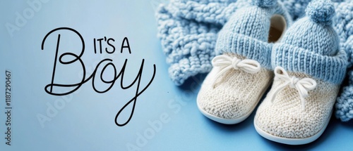 Adorable Knit Baby Booties and Hat Announcement: Its a Boy