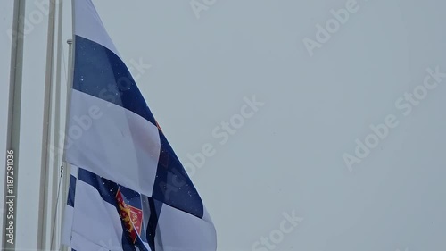 Finnish flag outdoors waving on the wind