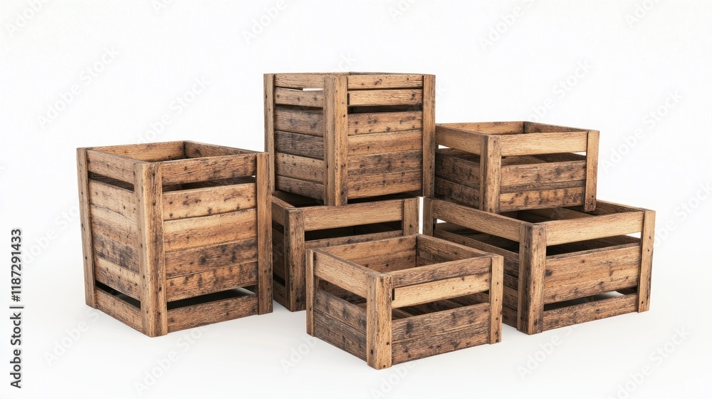Stack of rustic wooden crates on white background. Stack of rustic wooden crates on white background.