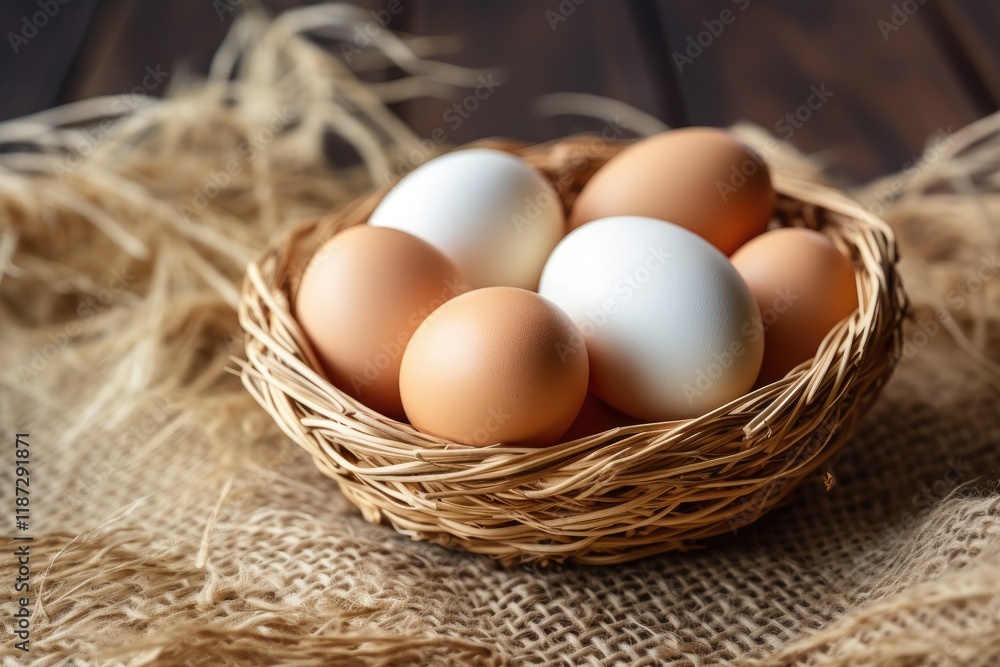 Fresh natural chicken eggs on the farm table Fresh natural chicken eggs on the farm table
