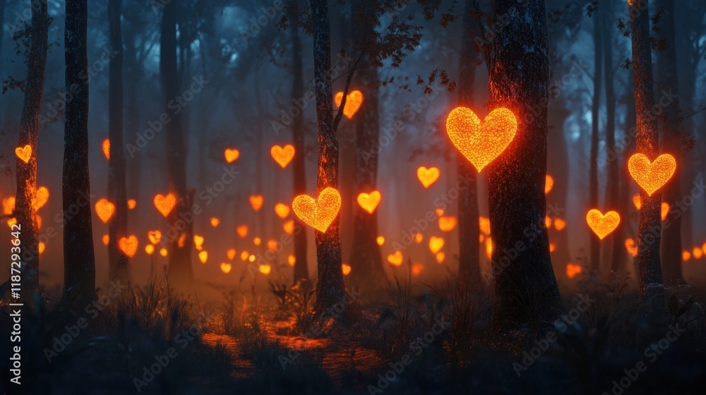 Enchanted Forest with Glowing Hearts Enchanted Forest with Glowing Hearts