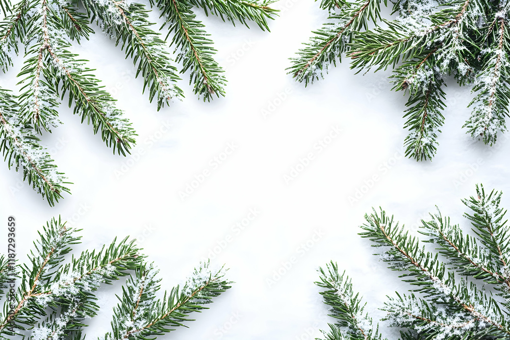 Close-up of green fir tree branches with copy space for creative winter designs Close-up of green fir tree branches with copy space for creative winter designs