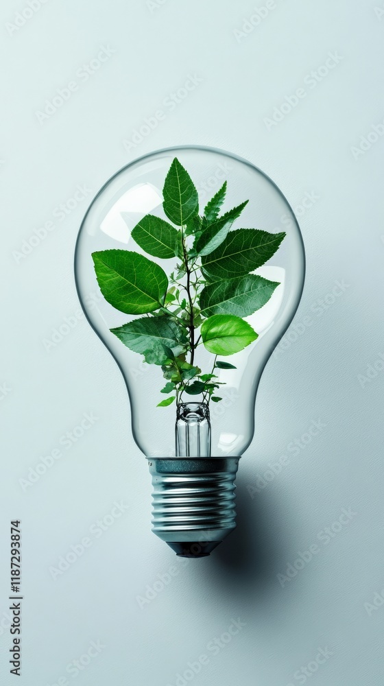 Small sprout growing inside a lightbulb promoting eco friendly practices, sustainable energy, and environmental conservation for a greener future