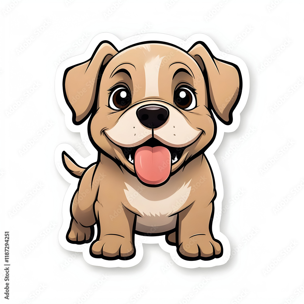 Funny Molossian puppy with tongue hanging out, sticker, isolate on white background Funny Molossian puppy with tongue hanging out, sticker, isolate on white background