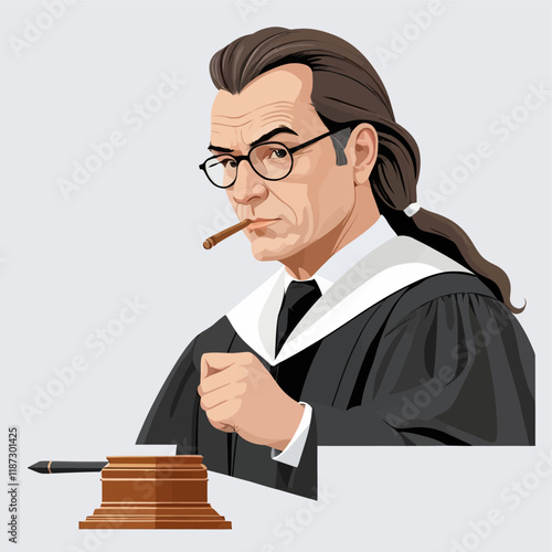 Judge at table in courtroom vector illustration