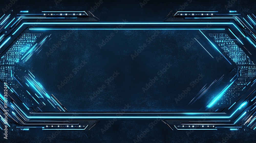 Fototapeta premium Dynamic Blue LED Technology Banner with High-Tech Digital Lines