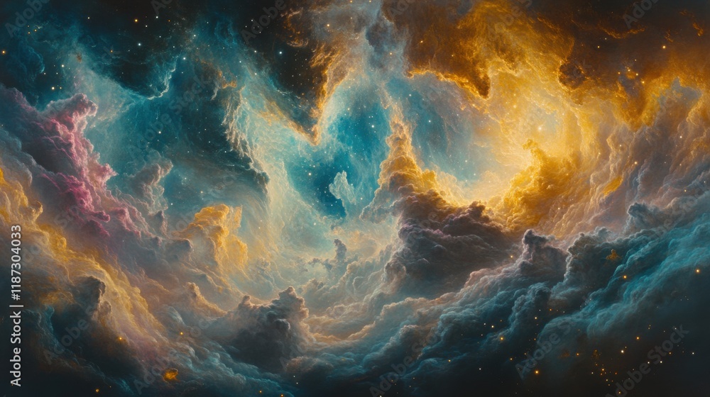 Cosmic Nebula with Colorful Clouds and Stars in Deep Space Cosmic Nebula with Colorful Clouds and Stars in Deep Space