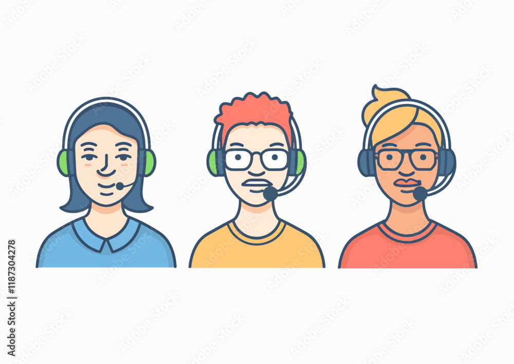 Three customer service representatives wearing headsets, ready to assist.