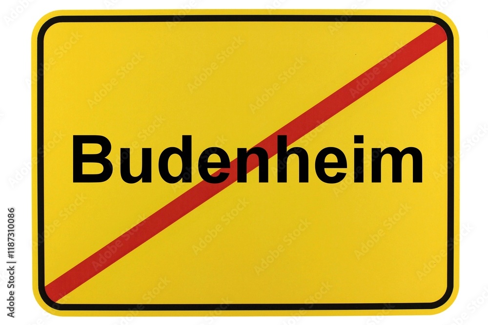 Illustration eines Ortsschildes der Gemeinde Budenheim in Rheinland-Pfalz Illustration eines Ortsschildes der Gemeinde Budenheim in Rheinland-Pfalz