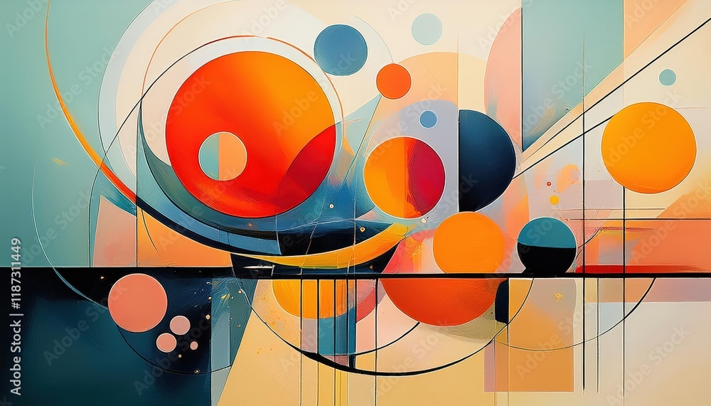 Vibrant Modern Artwork Striking Blend of Geometric Shapes and Circles, Showcasing a Captivating Play of Textures in an Abstract Style. Vibrant Modern Artwork Striking Blend of Geometric Shapes and Circles, Showcasing a Captivating Play of Textures in an Abstract Style.