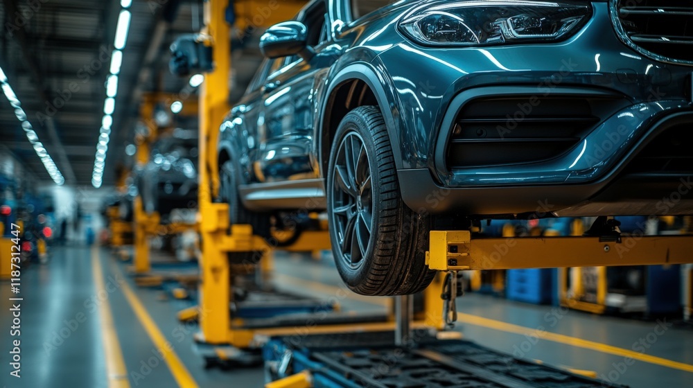 Modern Car Assembly Line Showcasing Vehicle Production in a Factory Setting. Generative AI Modern Car Assembly Line Showcasing Vehicle Production in a Factory Setting. Generative AI