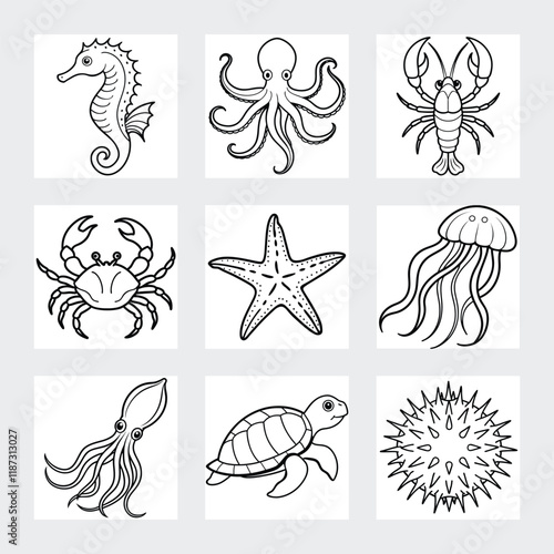 Vibrant Sea Life Illustration Set.