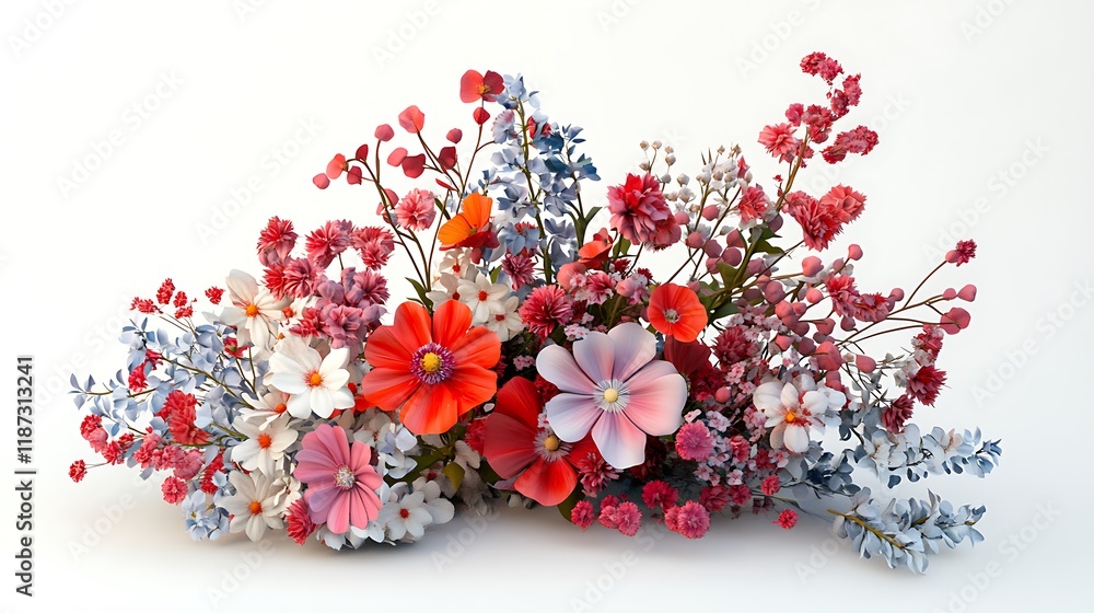 Fototapeta premium Graceful flowers blossoming in colorful harmony on white background