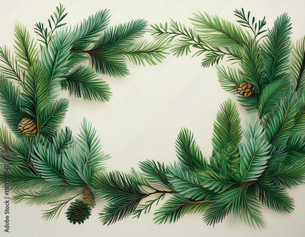 Obraz premium evergreen branches frame white background