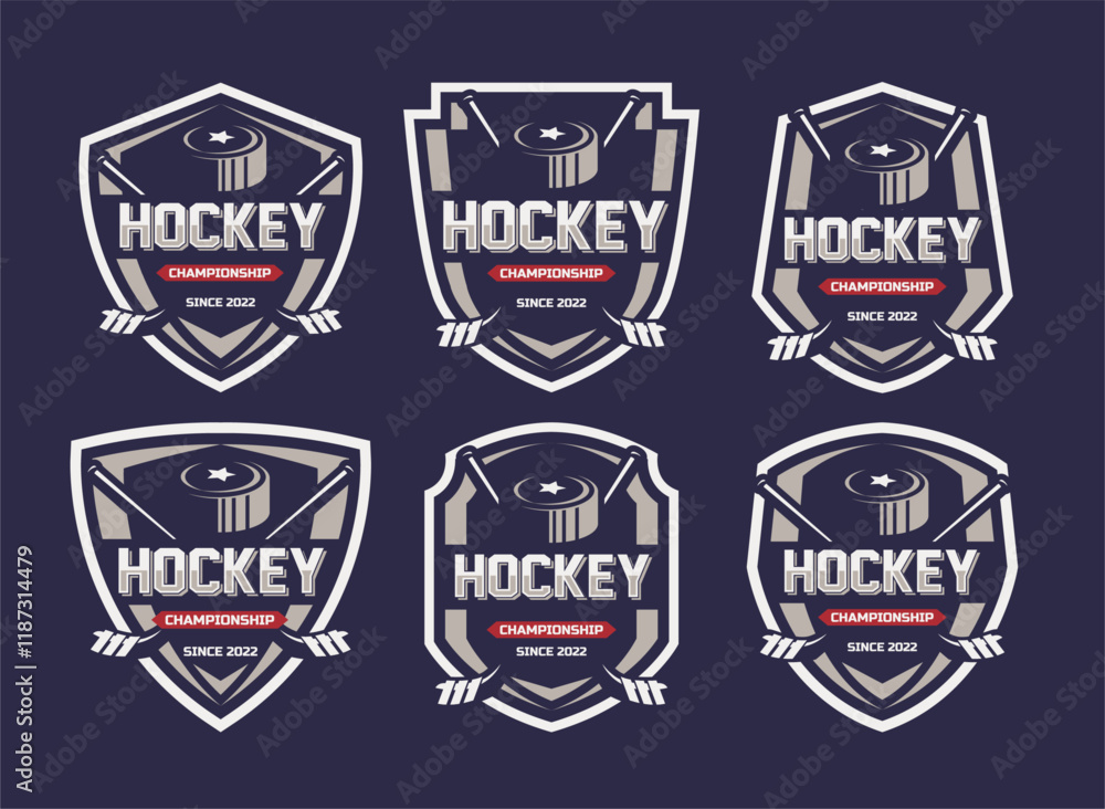 Obraz premium Hockey tournament sport logo template. Modern vector illustration. Badge design. Modern professional hockey logo set for sport team