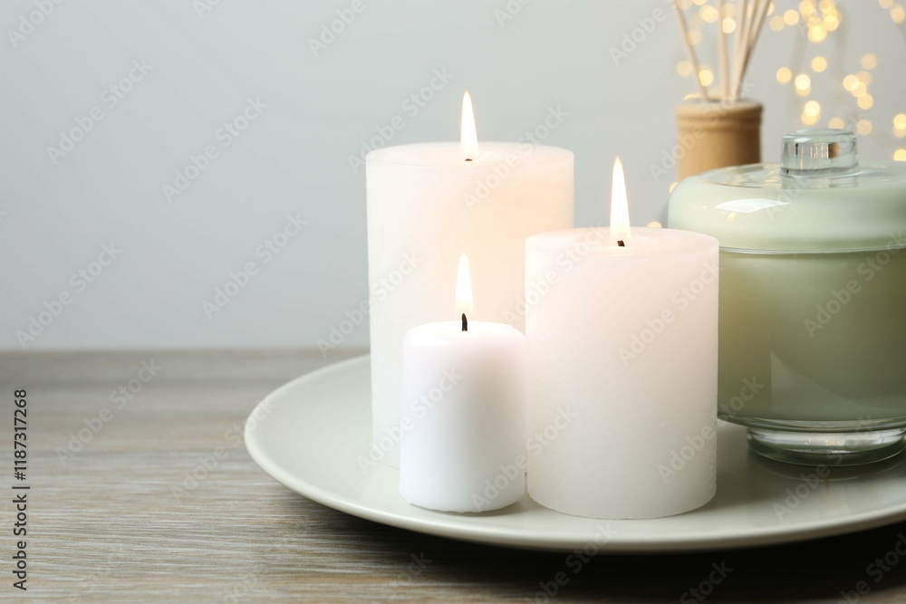 Beautiful composition with candles on the table Beautiful composition with candles on the table