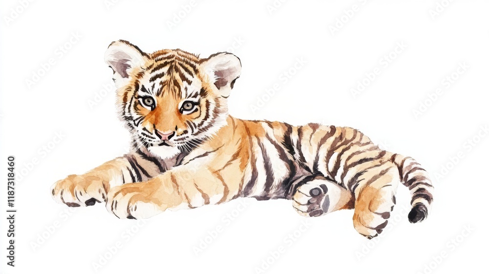 Obraz premium Watercolor Painting of a Precious Baby Tiger