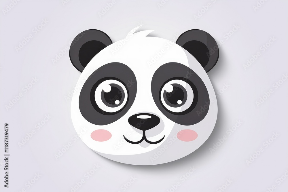 Fototapeta premium Adorable cartoon panda face with big eyes, cute and friendly expression.