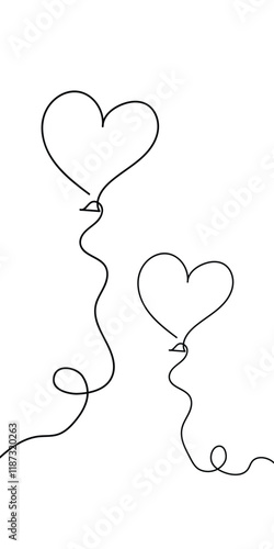 Obraz na płótnie Continuous line drawing of heart and words. Vector illustration. One single line drawing of love concept cute heart shaped for greeting card. Romantic symbol for wedding invitation, Valentine's Day. w salonie
