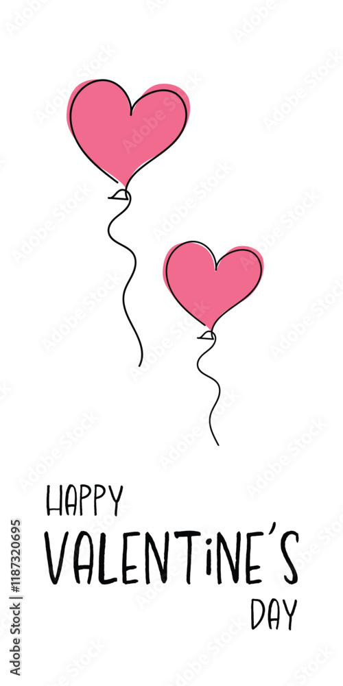 Continuous line drawing of heart and words. Vector illustration. One single line drawing of love concept cute heart shaped for greeting card. Romantic symbol for wedding invitation, Valentine's Day.