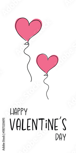 Obraz na płótnie Continuous line drawing of heart and words. Vector illustration. One single line drawing of love concept cute heart shaped for greeting card. Romantic symbol for wedding invitation, Valentine's Day. w salonie