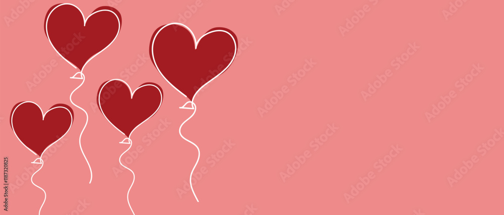Continuous line drawing of heart and words. Vector illustration. One single line drawing of love concept cute heart shaped for greeting card. Romantic symbol for wedding invitation, Valentine's Day.