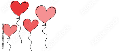 Continuous line drawing of heart and words. Vector illustration. One single line drawing of love concept cute heart shaped for greeting card. Romantic symbol for wedding invitation, Valentine's Day.