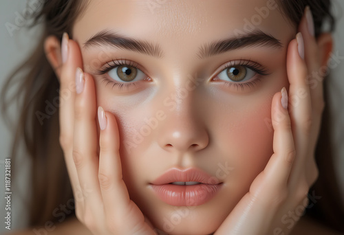 Close-up Beauty Portrait of a Young Woman with Perfect Skin