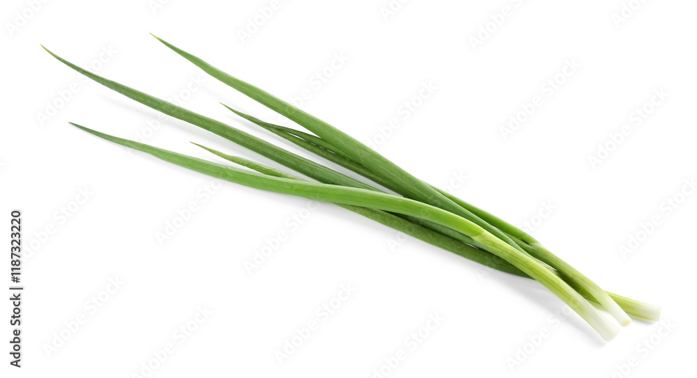 Fresh ripe green onions isolated on white Fresh ripe green onions isolated on white